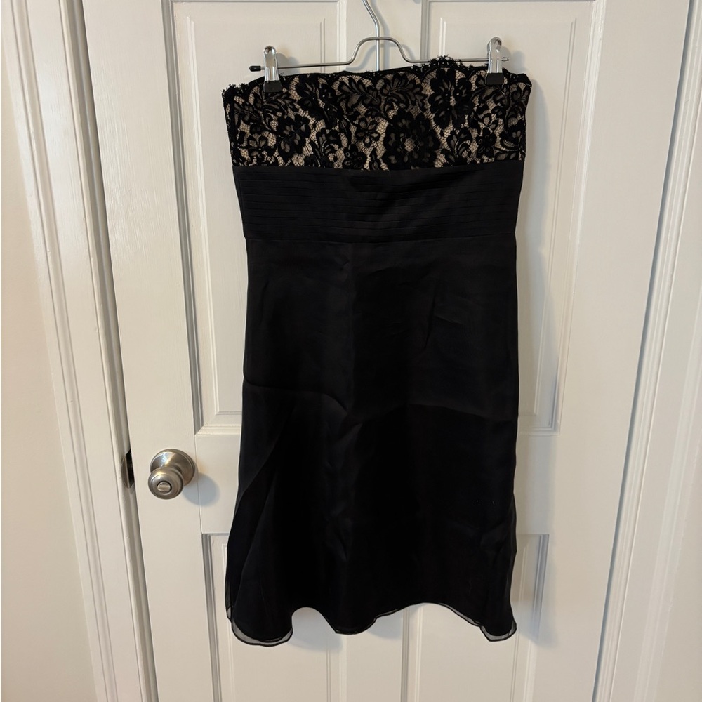 Ann Taylor Black Strapless Dress with Lace Detail